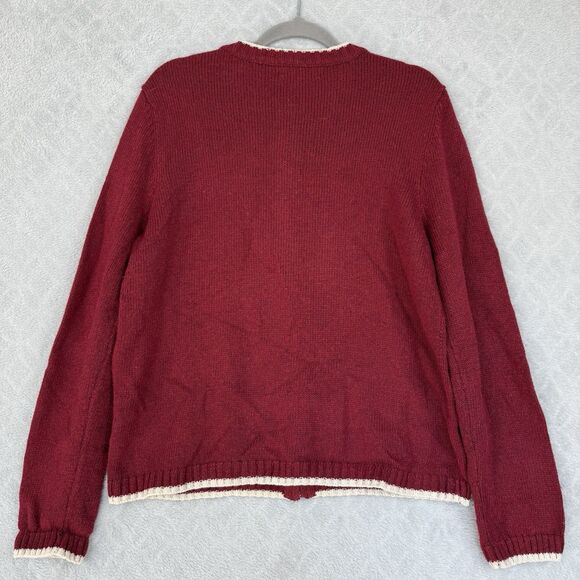 Vtg Holiday Sweater Womens L Red Full Zip Christmas Winter Bird Cardinal Grandma - Picture 6 of 11